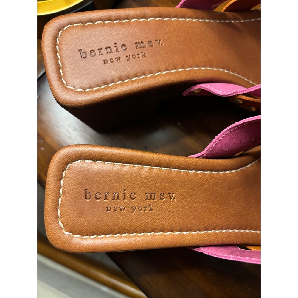 NEW Bernie Mev Platform Slide Sandals Womens Euro 39 US 8 Pink Orange Wood Block - Picture 6 of 7